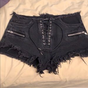 Black denim, tie up shorts!